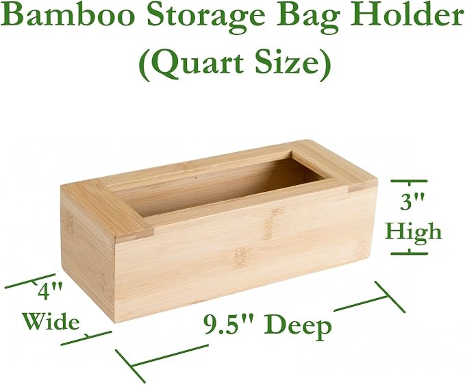 Lipper International Bamboo Storage Bag Organizer Holder and Dispenser for Kitchen Drawer or Countertop, Quart Size