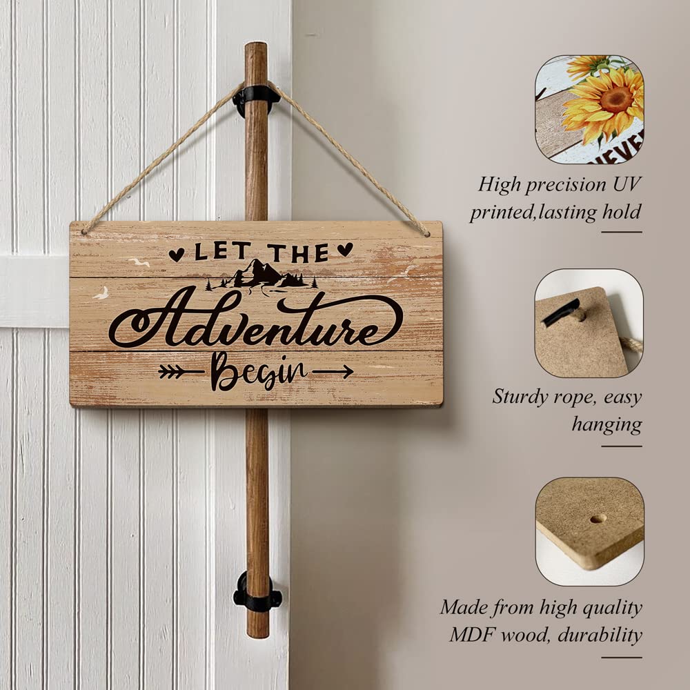 Heuhuww Let the Adventure Begin Sign 6”x12”Nursery Kids Room Decor,Adventure Signs for Cabin Camping Camper,Gifts for Baby Shower,Graduation Retirement Birthday Party Decoration