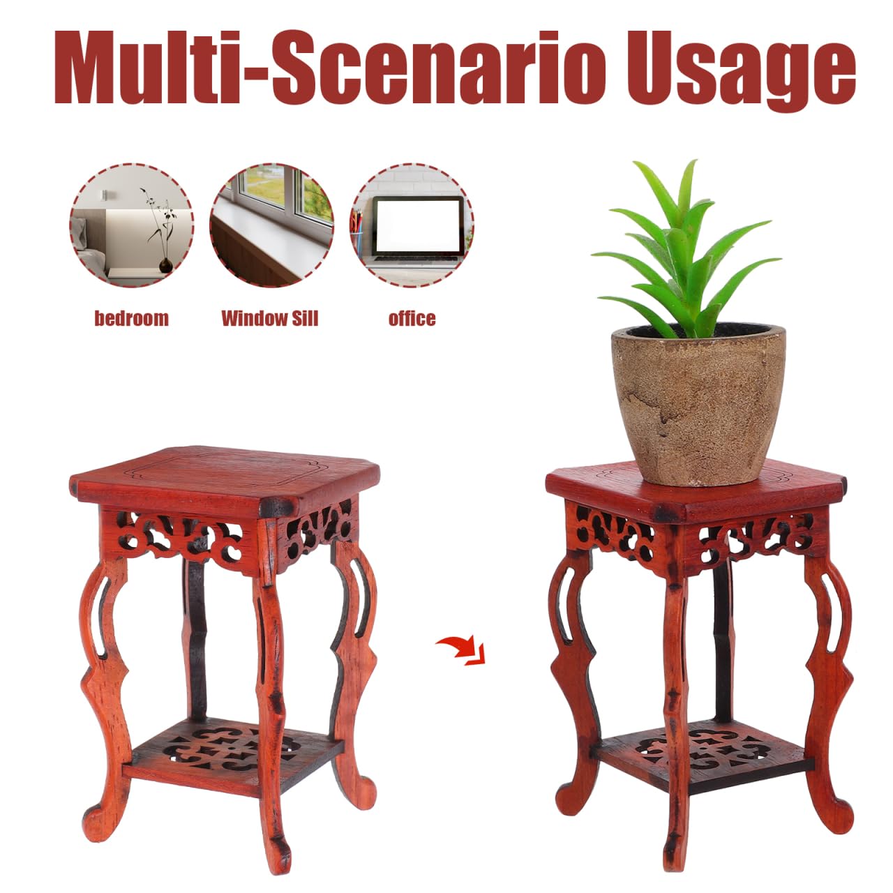 Garneck Wood Plant Stand Unique Design Small Decorative Pedestal Base for Indoor Plants 100% Natural Wood for Home and Garden Decoration