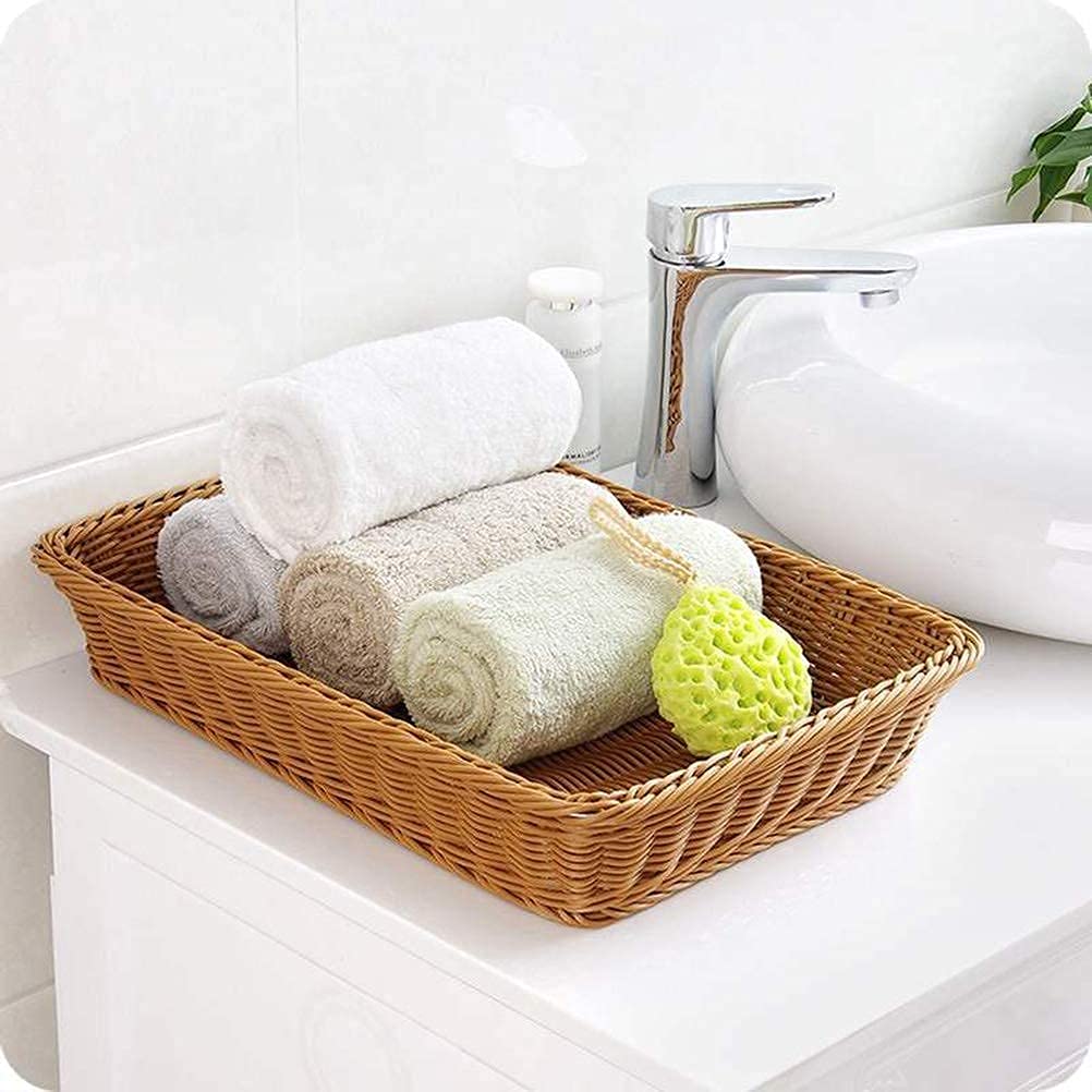 Yarlung 3 Pack Imitation Rattan Woven Bread Baskets, 11.8 x 7.8 Inch Plastic Wicker Fruit Baskets for Food Serving, Vegetables, Kitchen, Restaurant, Outdoor, Brown
