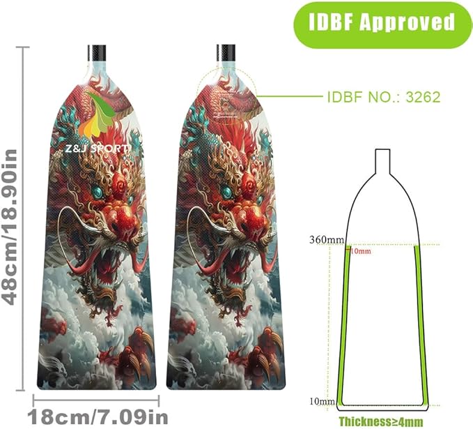 Z&J SPORT Adjustable Dragon Boat Paddle, IDBF Approved Carbon Fiber Paddle, Dragon Graphic Paddle with Adjuster for Dragon Boat Race with Adjustable T Handle