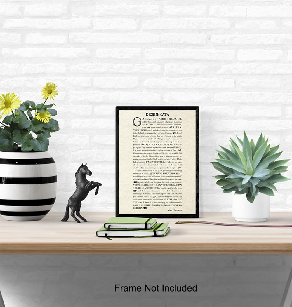 Inspiring Typography Wall Art LARGE 11x14 - Desiderata Poem - Motivational Home Decor - Inspirational quote Wall Decor - Encouraging Art for Women, Men, Poetry Fans - Max Erhman Quote - Unframed