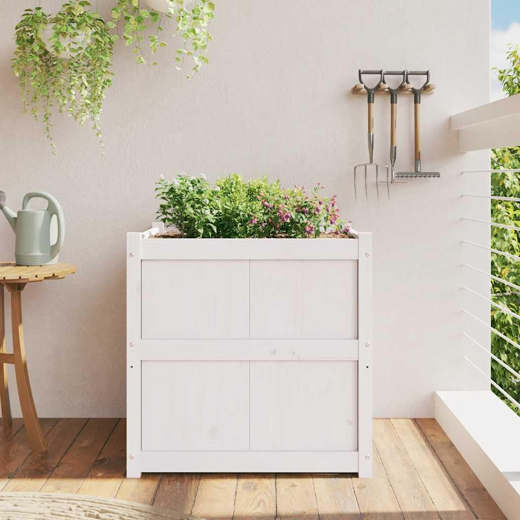 hliofuir 27 6 inch Solid Pine Wood White Square Raised Garden Planter Box Outdoor, 27 6 x 27 6 x 27 6 in Weather Resistant Large Elevated Plant Bed for Patio Terrace Balcony