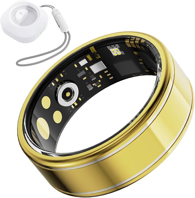 Health Fitness Tracker Ring for Women Men ??Smart Ring with Heart Rate, SpO2, Blood Pressure, Sleep Monitoring with Charging Case,Remote Photography, Family Care, No Subscription Fee (Gold 11)