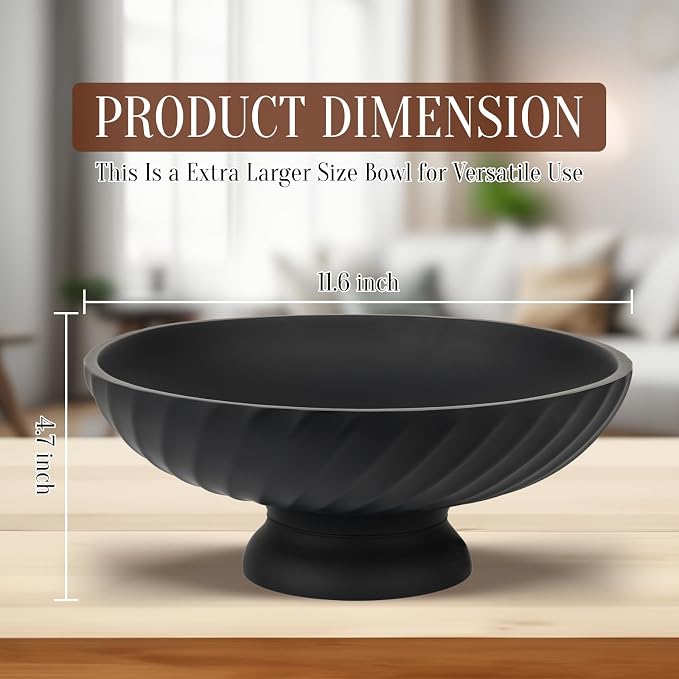 Deobath Large Resin Pedestal Decorative Bowl - Modern Fruit Bowl for Kitchen Counter - Handicraft Bowls for Home Decor - Key Bowl for Entry Table,Matte Black