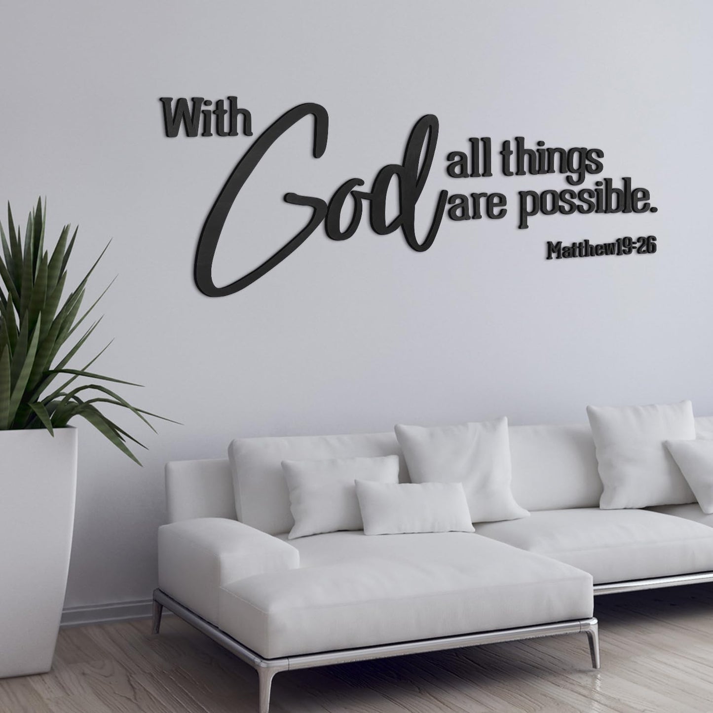 AceOrbit Christian Bible Verses Wall Art Decor with God All Things Are Possible15.7 x 40.9" Wooden Religious Scripture Jesus Wall Decor 3D Letters Hanging Prayer Decoration for Church Home