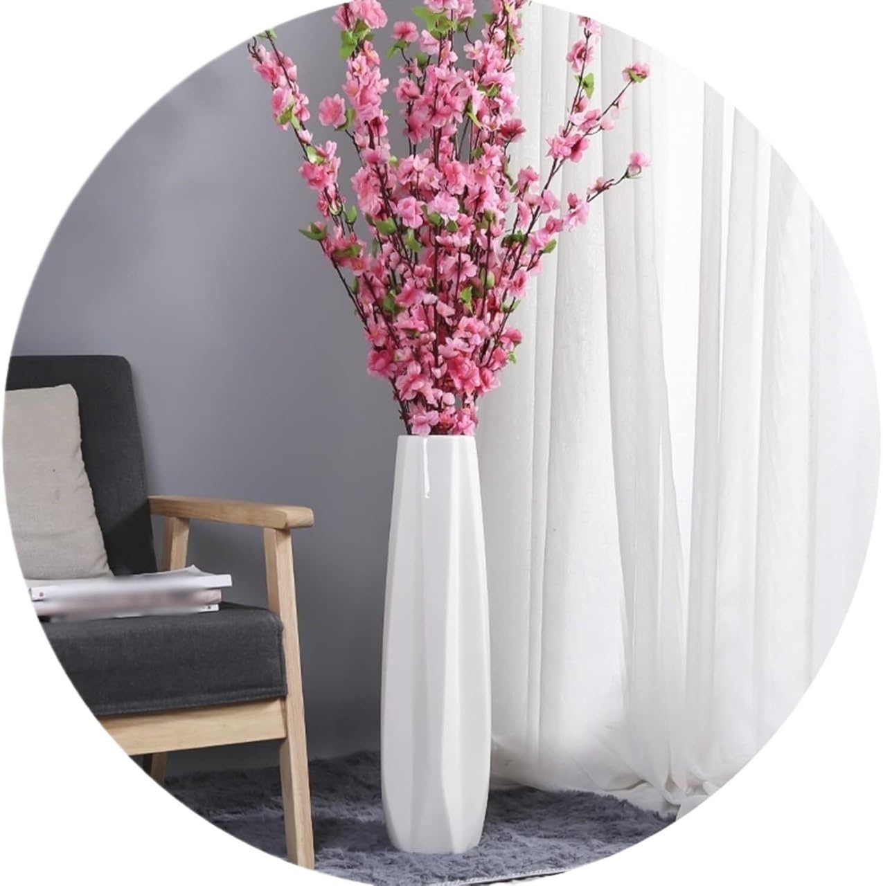 Floor Vase Ceramic Vase,Decorative Large,Floor,Large Floor Vase,White Ceramic Vase,Handcrafted,Sophisticated Vessel for Decorative Branches and Dried Flower,WHI,White-61cm