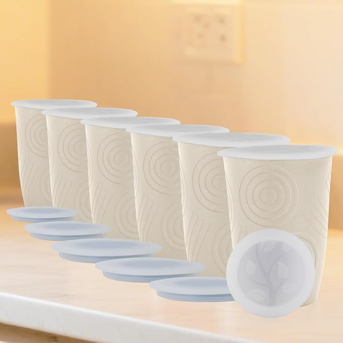 Wrova Wheat Straw Cups with Silicone Covers 16oz Set of 6 - Alternative Plastic Cups Microwave & Dishwasher Safe - Plastic Drinking Cups Unbreakable for Kids - Beige