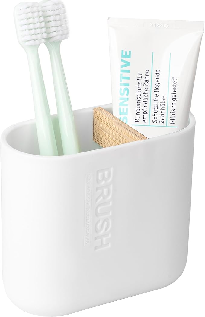 Toothbrush Holders Bamboo Electric Toothbrush Holder Bathroom Storage Organizer Countertop for Toothpaste, Floss, Razor, White