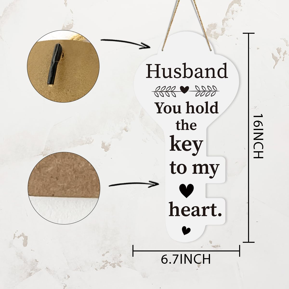 Husband Gifts Fathers Day Birthday Anniversary Valentines Decorations Gifts for Him Key Shape Hanging Wooden Sign