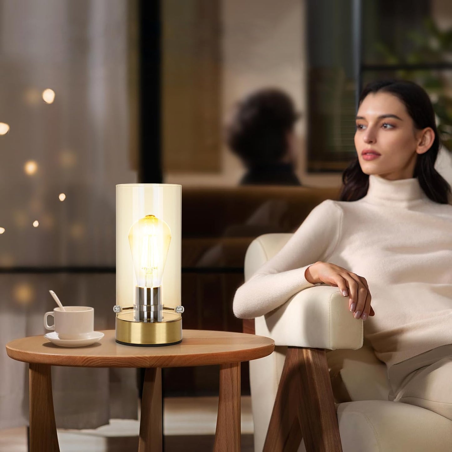 Kukobo Table Lamp for Bedroom Living Room, Bedside Modern Nightstand Lamp with Glass Lamp Shape, 2700K 6W Glass Bulb Included(Gold).