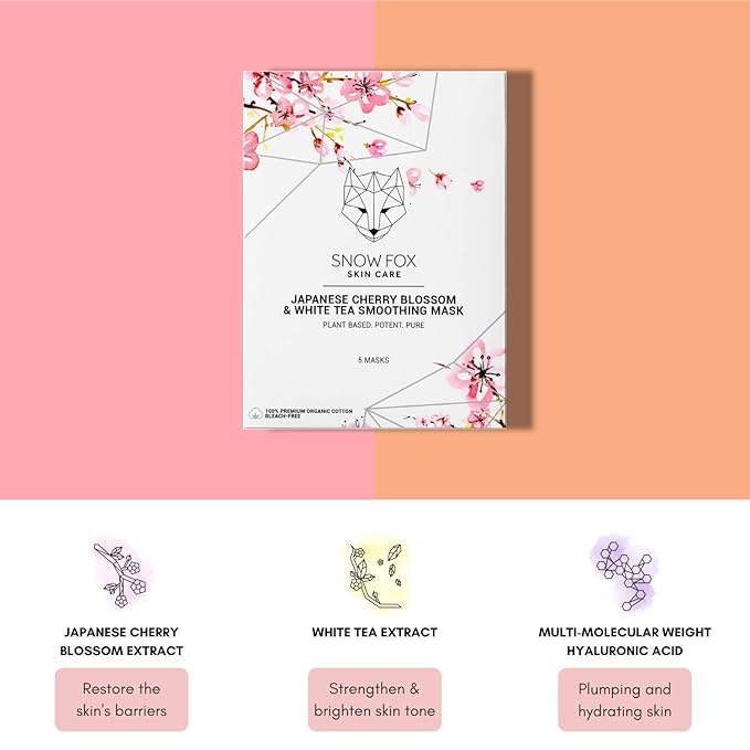 Snow Fox Japanese Cherry Blossom & White Tea Smoothing Mask ??1 Pack for Smooth, Bright, Glossy Skin 'Glass Skin' Effect