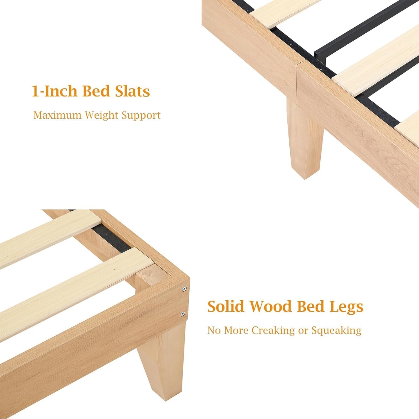 IDEALHOUSE Rattan Bed Frame Full Size with Natural Rattan Headboard & LED Lights, Wood Full Bed Frame with Solid Wood Foundation, No Box Spring Needed, Natural
