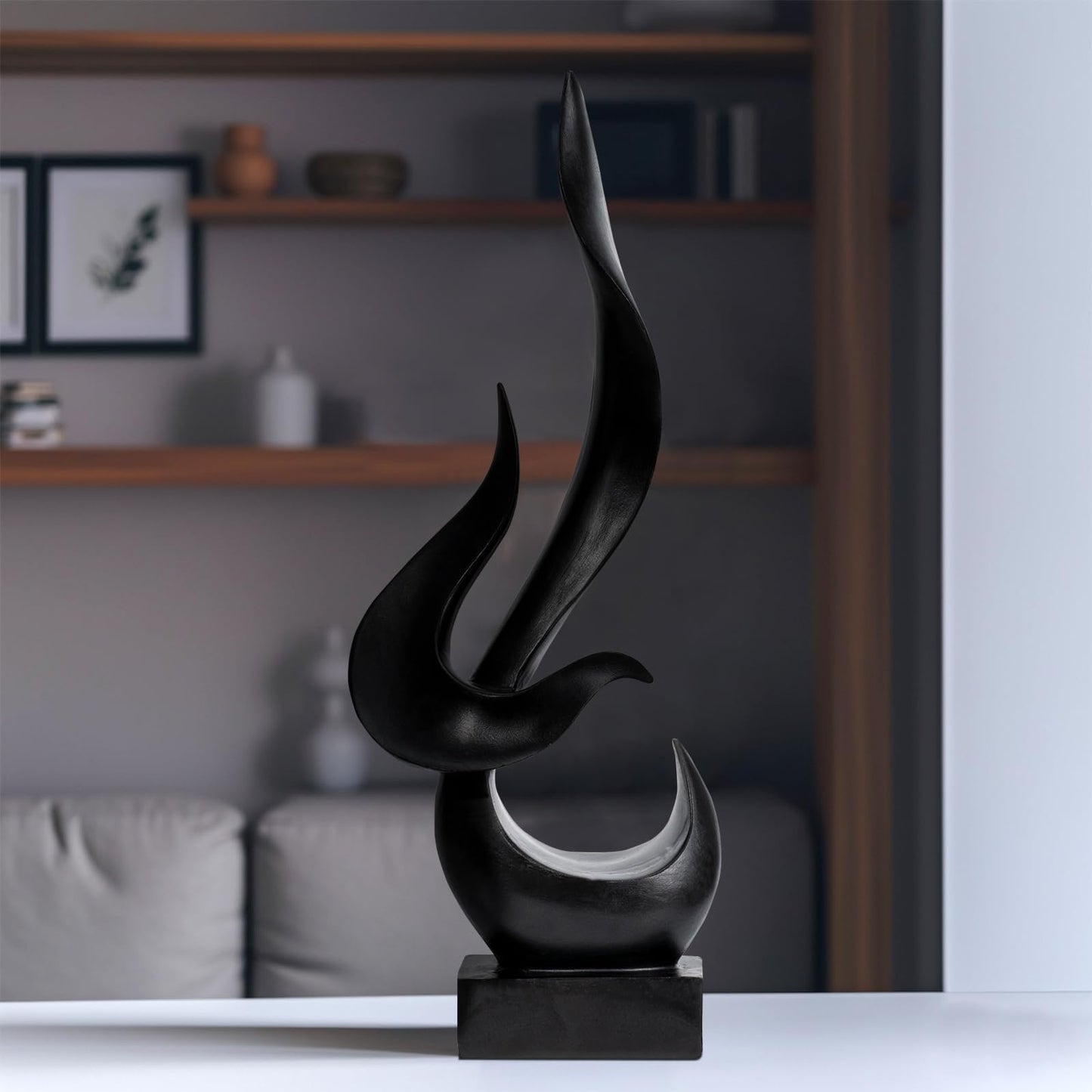 Paytonture Black Fire Flame Sculpture, Modern Abstract Resin Statue, Art Statue Home Decor for Living Room TV Stand Coffee Table Shelf Accents Decor.