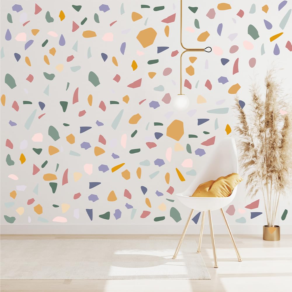 610 PCS Terrazzo Wall Decals – 10 Sheets Modern Abstract Marble-Inspired Vinyl Peel & Stick Wall Art Decor, Neutral Aesthetic Wall Stickers for Bedroom, Living Room, Home Office & Studio