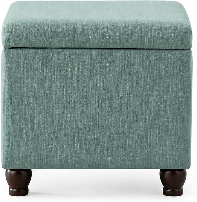 Spatial Order Home Decor | Upholstered MediumRectangular Storage Ottoman | Hinged Lid Ottoman with Storage for Living Room & Bedroom, Aqua Linen