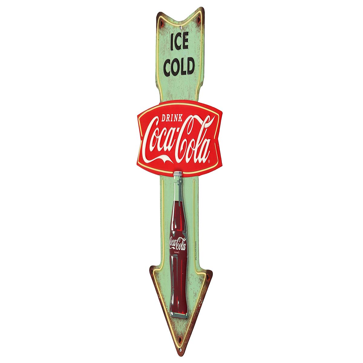 Coca-Cola Ice Cold Arrow Embossed Metal Sign - Vintage Diner Coca-Cola Sign for Kitchen or Man Cave
