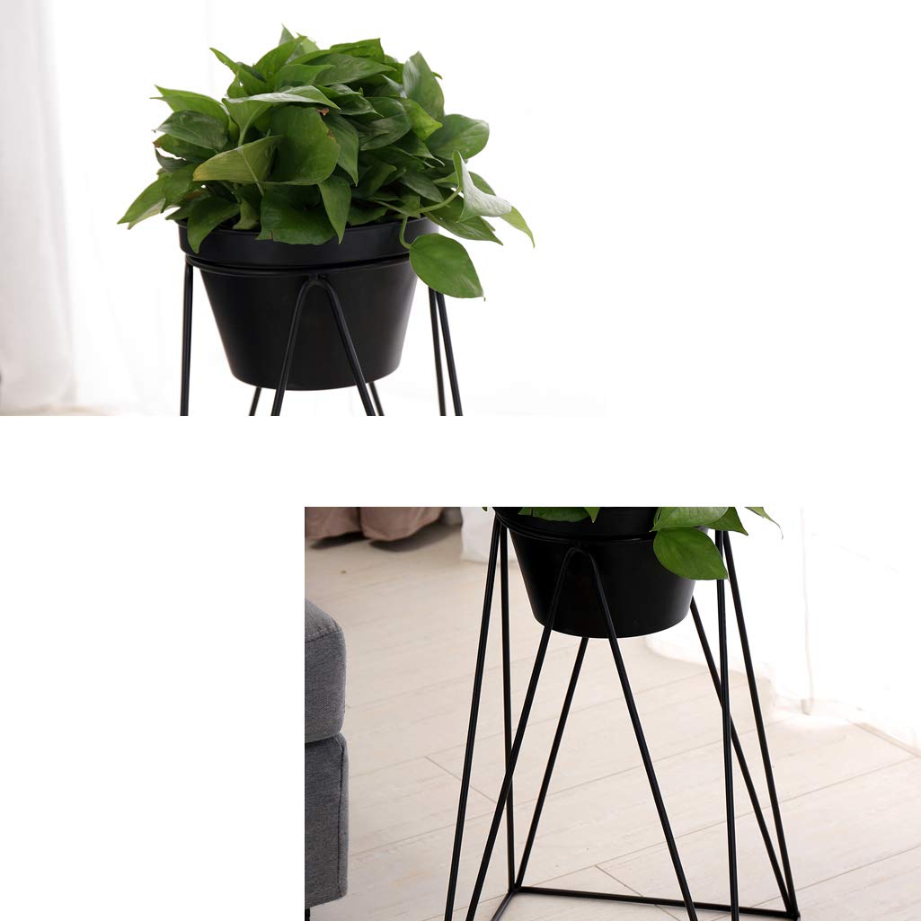 KAJIAO Metal Flower Pot Stand Indoor Balcony Decoration Plant Pot Display Shelf Outdoor Anti-Corrosion Iron Art Floor-Stand Support Rack(Black,L)
