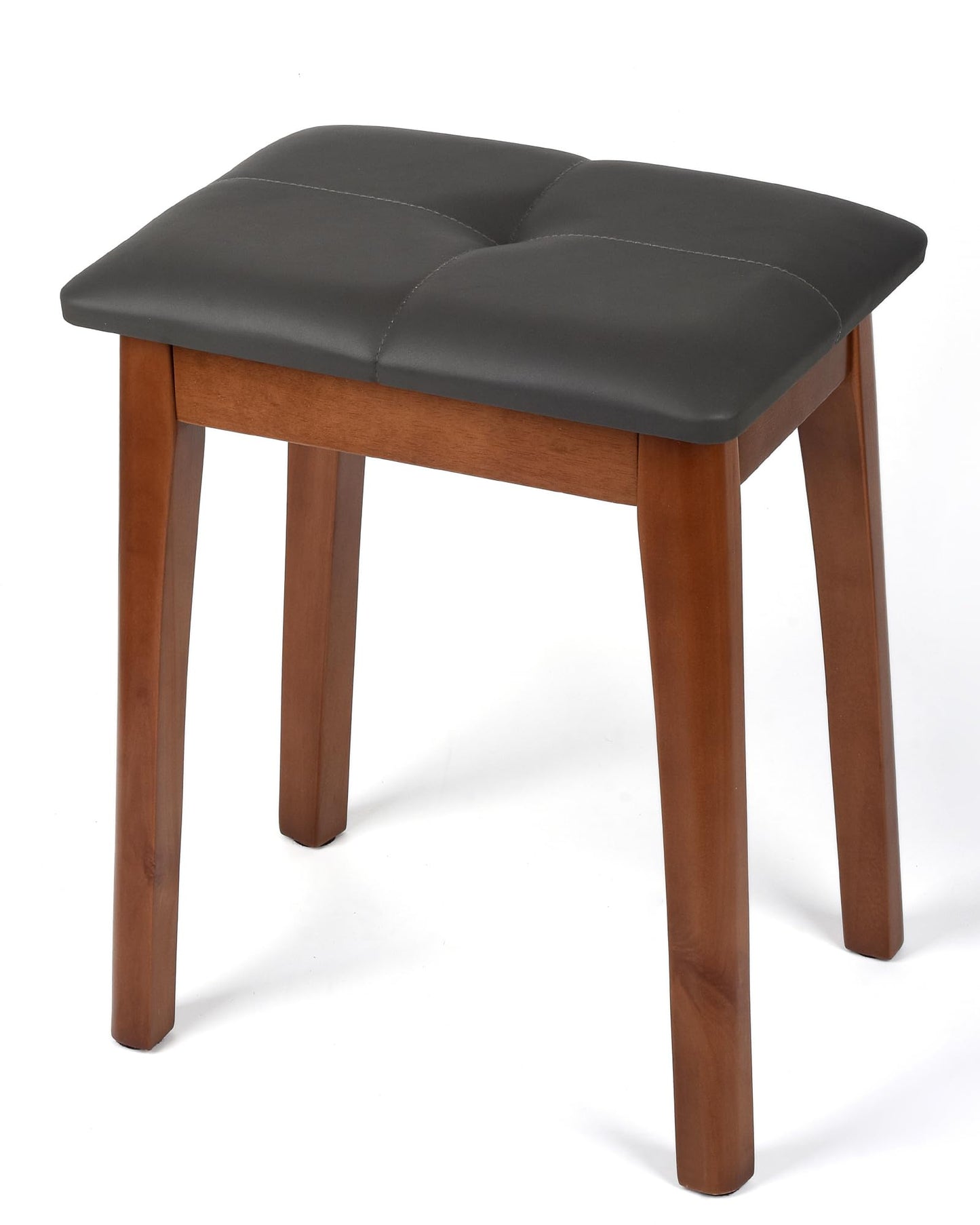 YETEYOW Solid Wood Vanity Stool with Cushion, 11" D x 15" W x 18" H - Small Wooden Ottoman Bench Chair Padded Seat for Bedroom/Living Room/Office/Makeup Vanity/Closet/Desk - Dark Grey