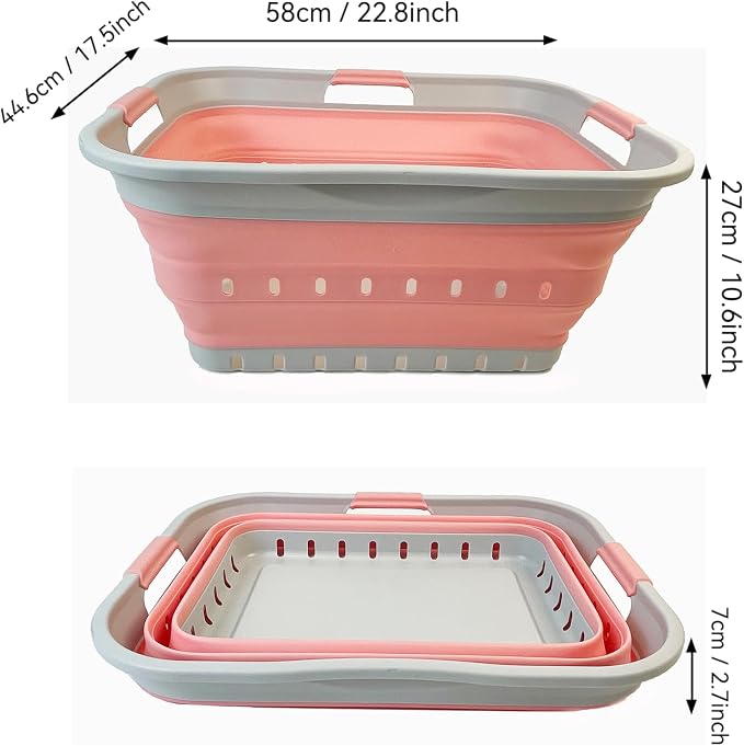 SAMMART 42L (11 gallon) Collapsible Plastic Laundry Basket - Foldable Pop Up Storage Container/Organizer - Space Saving Hamper/Basket (Grey/Quartz Pink)