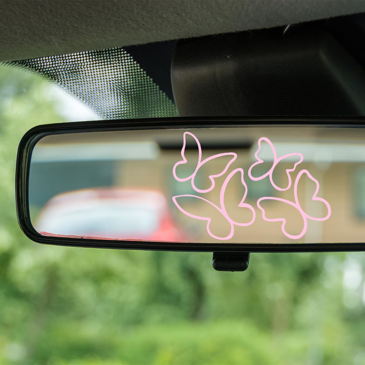 KPFILEH Butterfly Car Mirror Stickers, Cute Rearview Mirror Accessories, Vinyl Waterproof Car Decorations, Removable Automotive Decals for Window Water Bottle Laptop(Pink)
