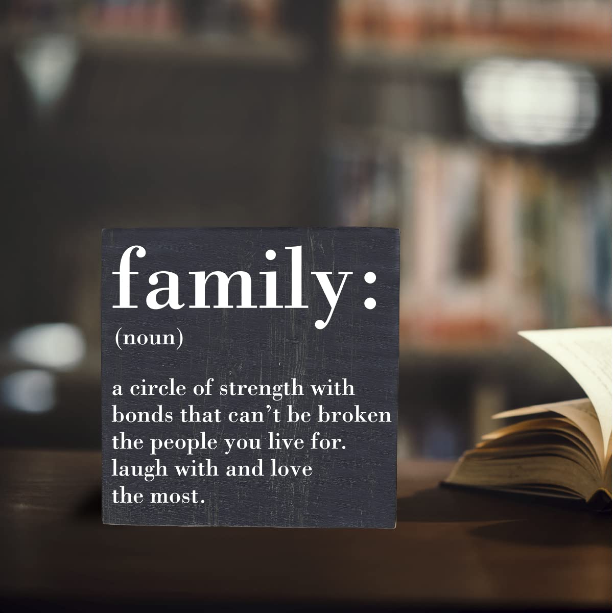 HTBIG Family Noun Family Quotes Desk Decor Wooden Box Sign Inspirational Rustic Black Wood Block Plaque Box Sign for Home Farmhouse House Kitchen Bathroom Living Room Shelf Table Decoration