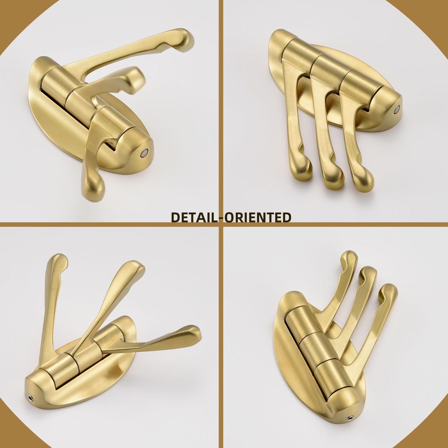 Angle Simple Swivel Towel Hook Brushed Gold 2 PCS, Metal Folding Bathroom Hook, Bath Towel Holder, Heavy Duty Robe Clothes Hanger for Bathroom RV Wall Mount