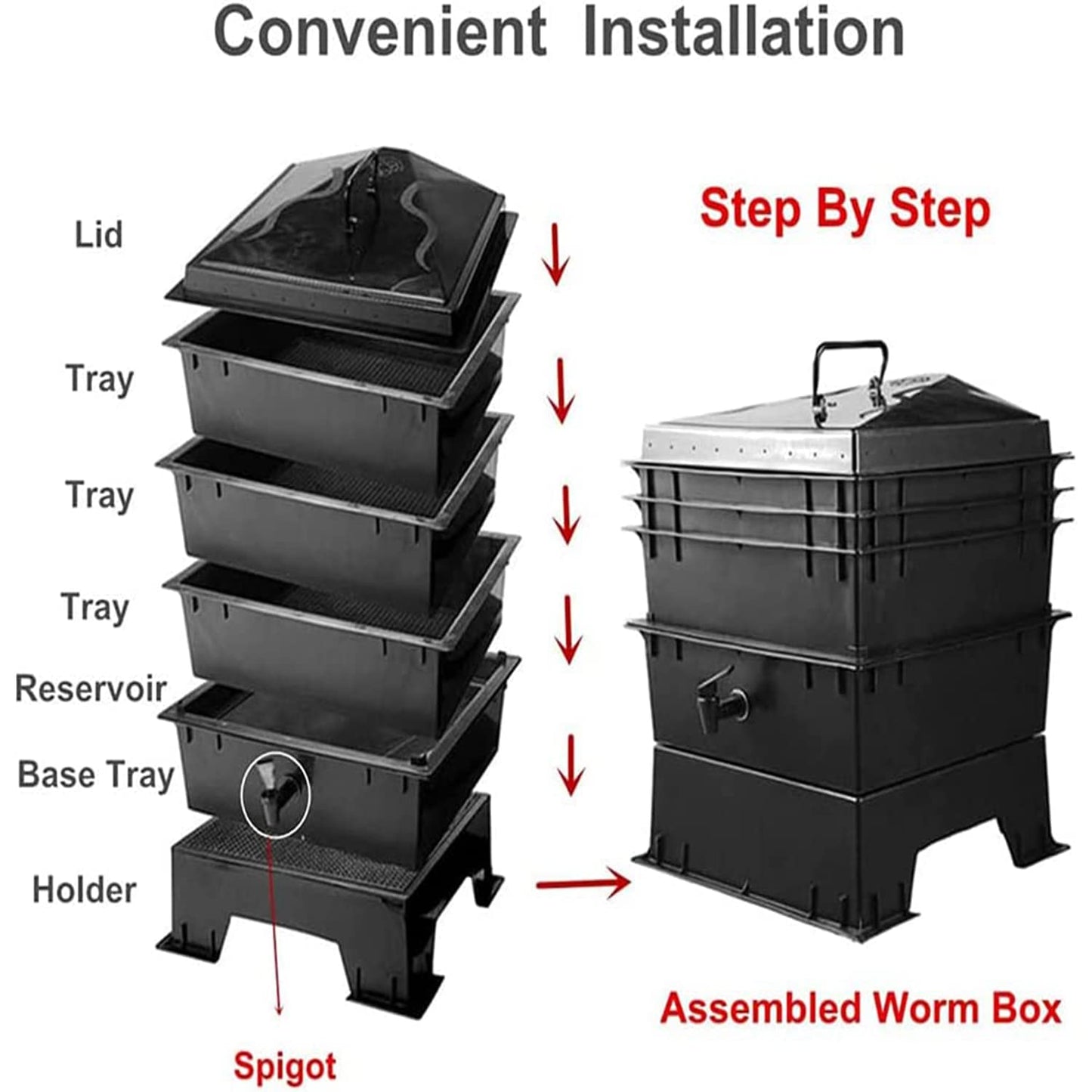 5-Tray Worm Composter, Large Compost Bin, Sustainable Worm Farm Kit, Space-Saving Outdoor Composting Bin for Garden Kitchen Yard
