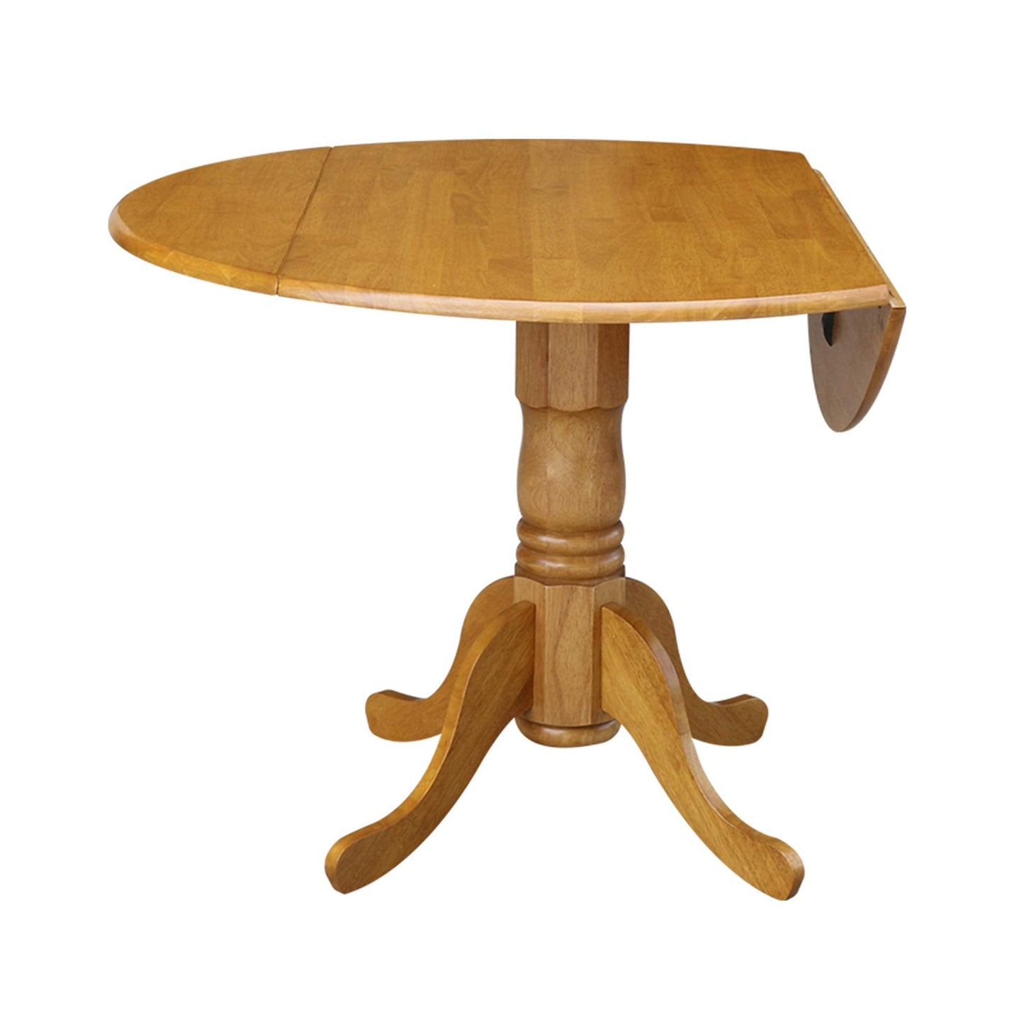 IC International Concepts, 42" Round Dual Drop Leaf Pedestal Dining Table, Solid Real Wood, Sturdy Parawood, Dimensions 42"D x 42"W x 29.5"H, 20mm thickness, 40lbs Weight Capacity, Oak