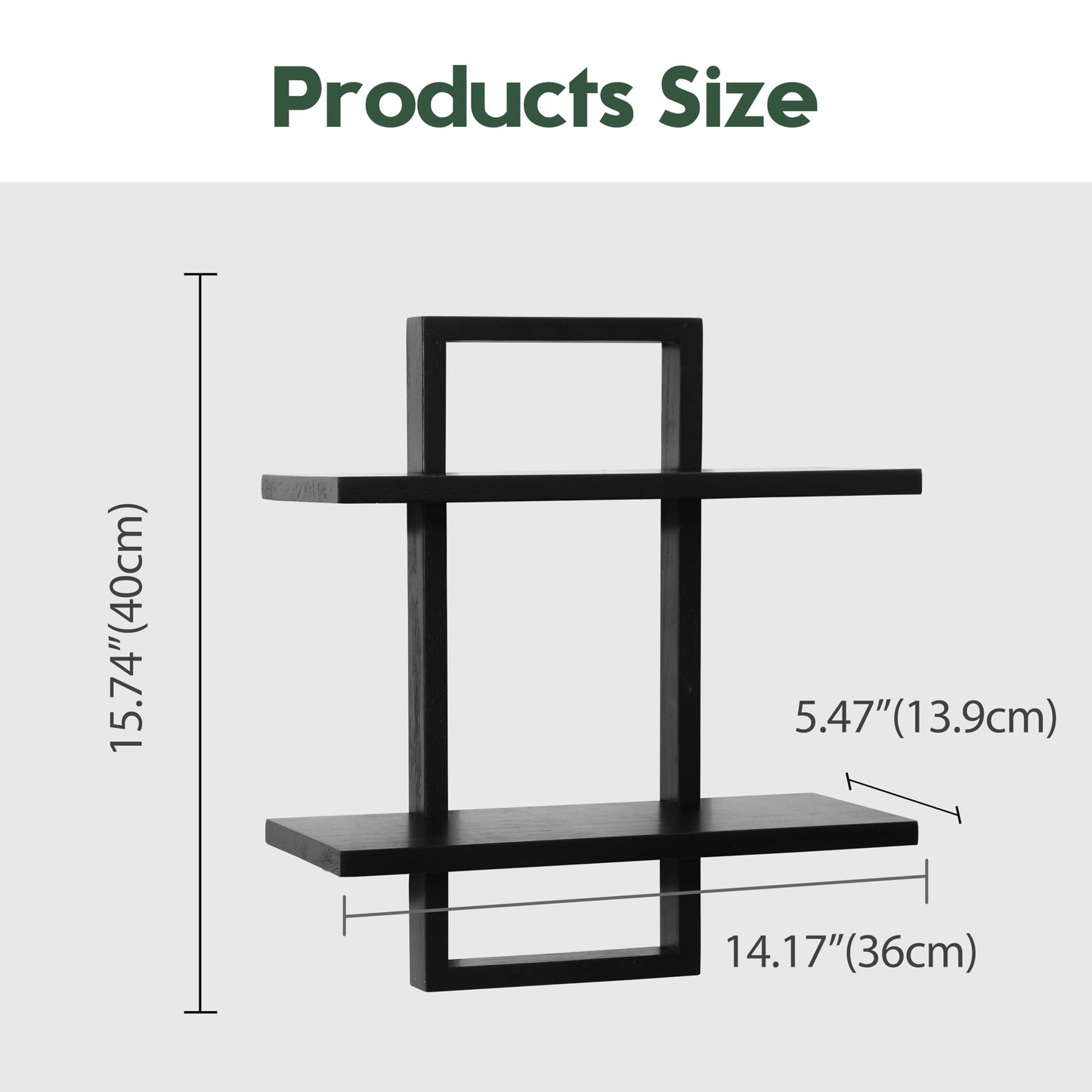 PHOENANCEE Floating Shelves for Wall,Display Hanging Shelf Set of 2,Modern Decorative Plants Shelves,Wood Home Decor Storage Chic for Living Room Bedroom Bathroom Office,Oak Frame,2-Tier Black