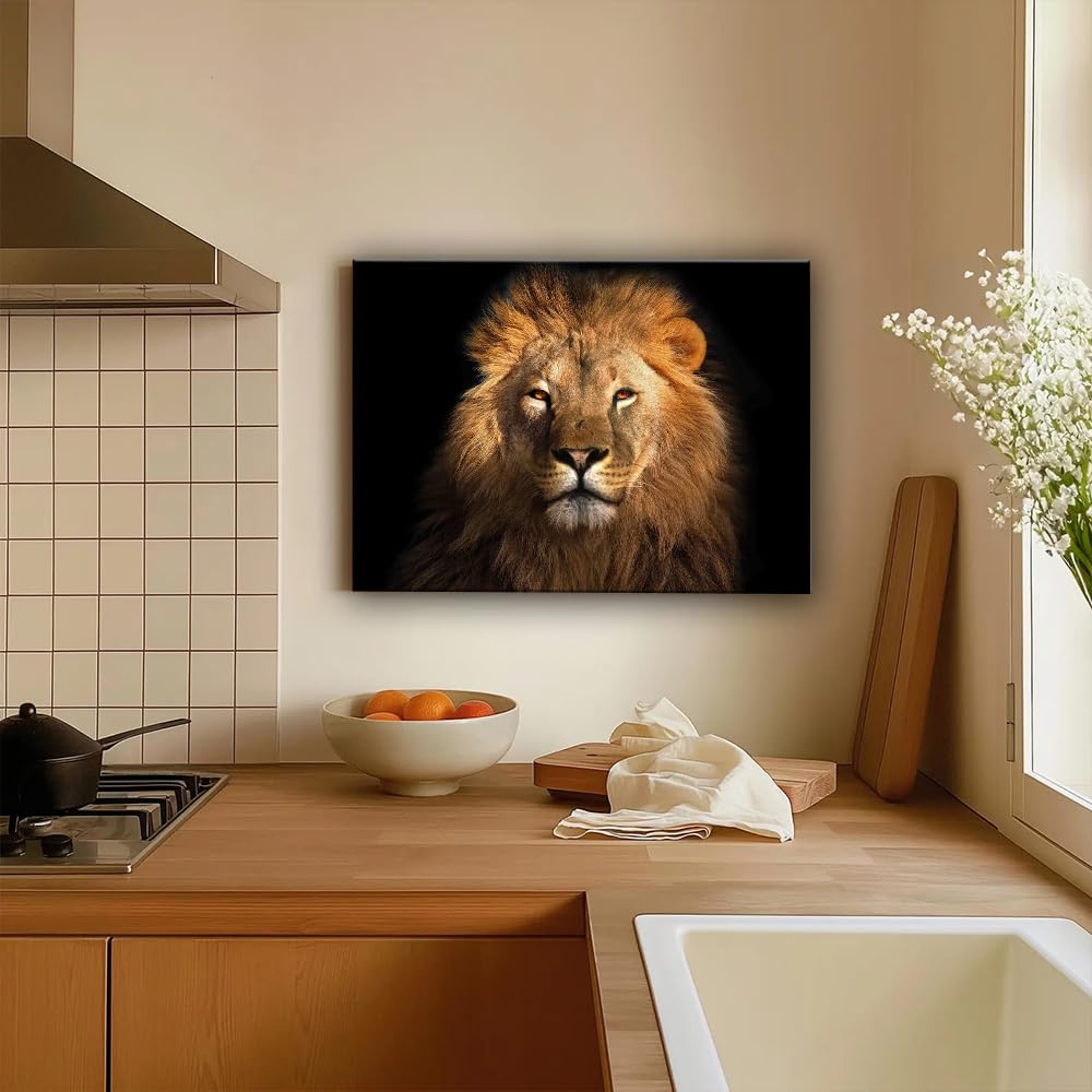 African Lion Wildlife Poster Canvas Art Print Wall Art Picture Indoor Bedroom Bathroom Living Room Garage Cafe Aesthetics Decor Ready To Hang (Framed,08x12 inch)