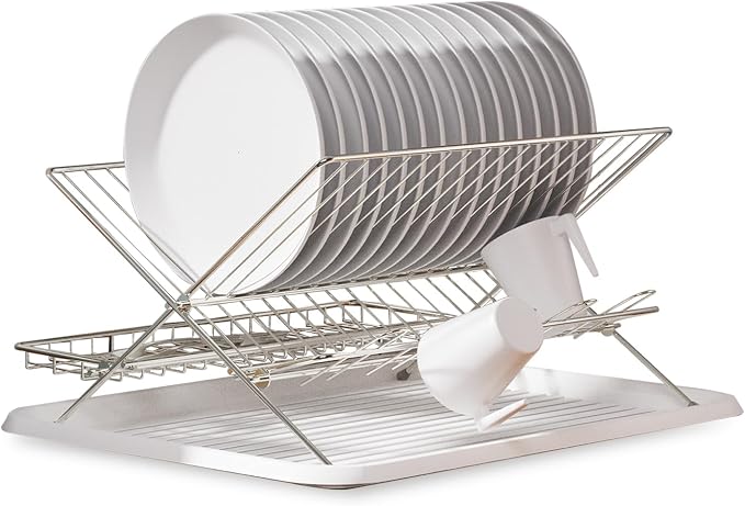 Collapsible Cup Drying Rack, Space Saving Foldable Stainless Steel(304) Mug Holder for Kitchen Counter,Compact 5-Glass Cup Rack Metal 3-Tier Large Capacity