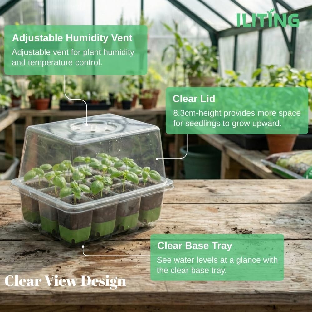 ILITING Seed Starter Kit 3 Pack, Reusable Silicone Seedling Starter Trays 36 Cells Seed Starter Tray, with Humidity Dome, Foldable Design for Easy Transplanting