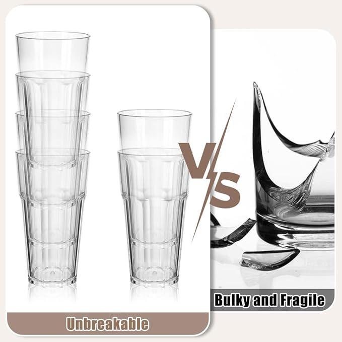 6 Pcs Plastic Tumblers, Unbreakable Water Cups, Reusable Drinking Cup for Kids and Adults, Stackable Acrylic Glasses for Camping Picnic Party Juice Cocktail Whiskey Wine (6pc-clear-300ml/10oz)