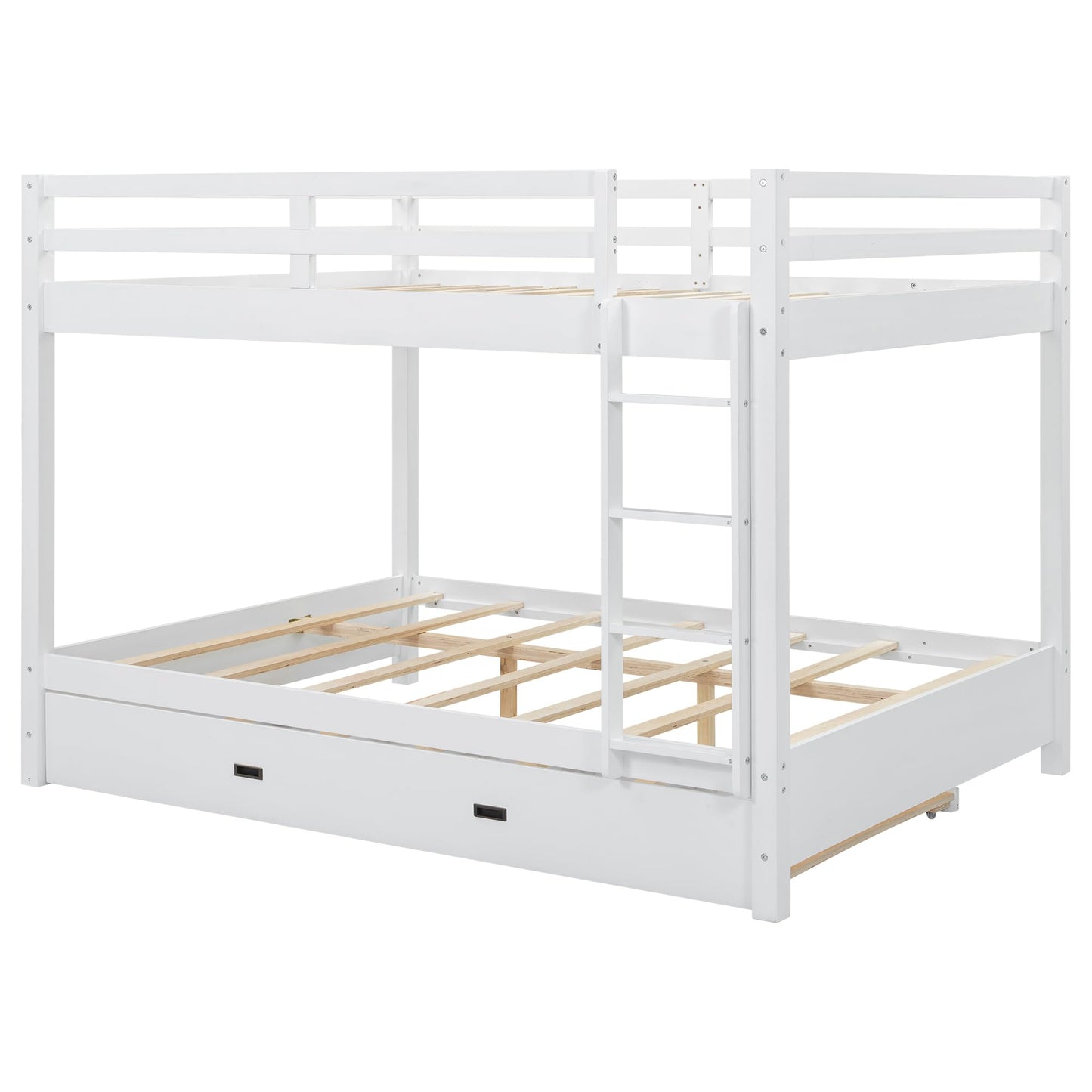 Bellemave Queen Over Queen Size Bunk Bed with Trundle for Kids/Adults,Solid Wood Bunk Bed Frame Queen Size with Ladder & Safety Guardrails,White
