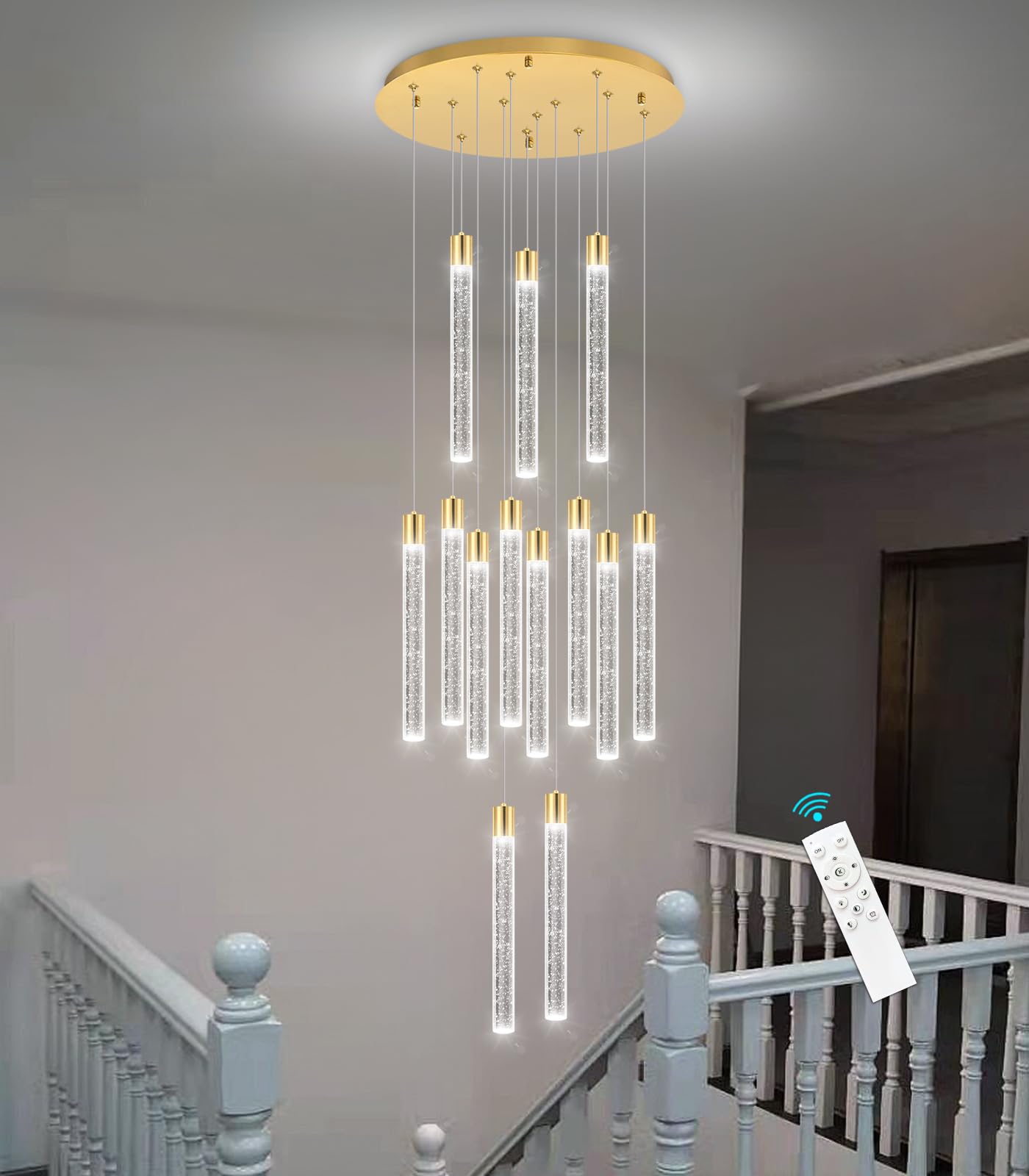 dolria 13-Light Long Large Modern Led Crystal Chandeliers Modern Spiral Chandeliers High Ceilings Chandelier for Staircase Foyer Gold
