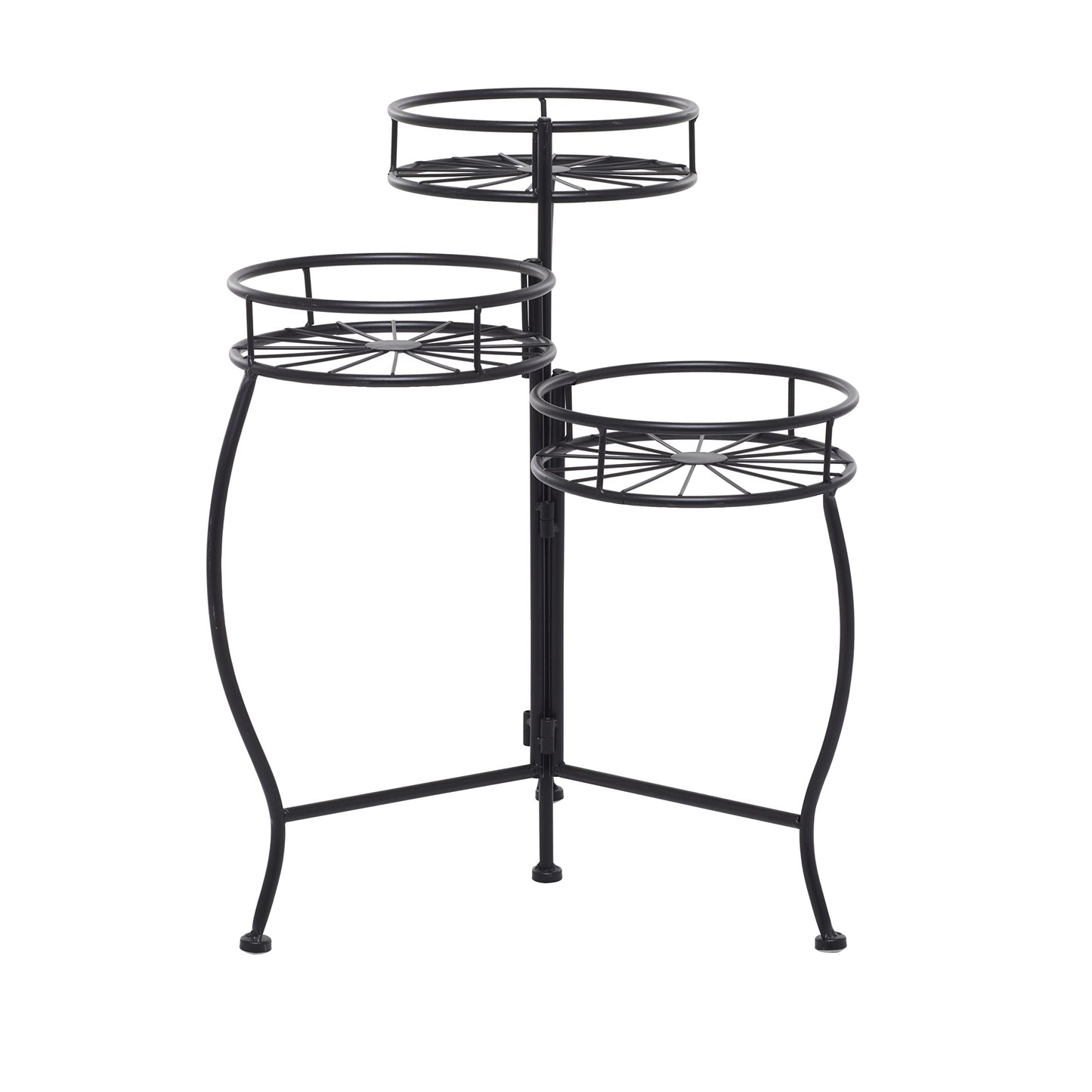 Deco 79 Metal Starburst Indoor Outdoor Plantstand Indoor Outdoor 3 Tier Plant Shelf, Plant Stand 18" x 19" x 22", Black