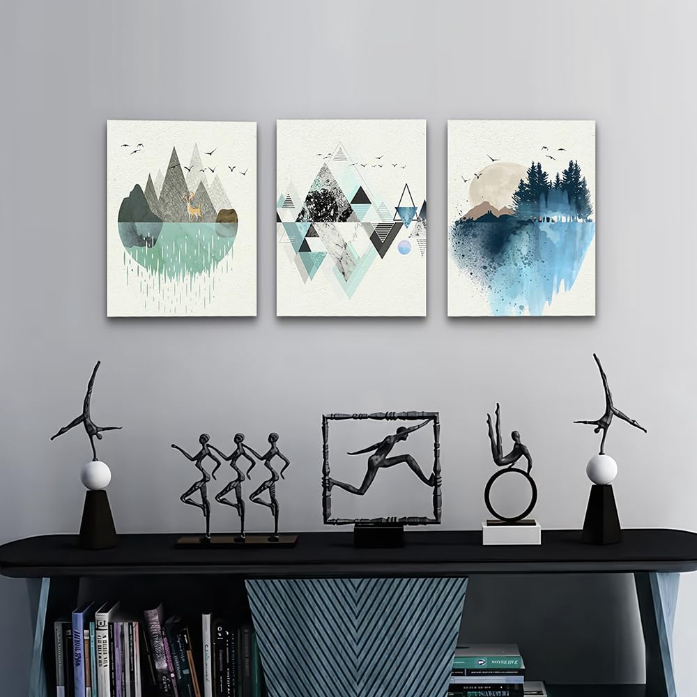 MHARTK66 Canvas Wall Art - Abstract Geometry Mountain Wall Artworks, 3 Panels, 12x16 inch, 3 Piece Set for Living Room, Office, Bedroom, Bathroom Home Decoration