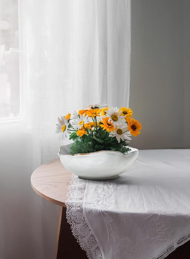 Serene Spaces Living Extra Large Free-Form Edge Glazed Ceramic Bowl - Fruit Basket, Dinnerware, Centerpiece for Weddings, Events, 10.5" Long, 8" Wide and 3.5" Tall, Pack of 8