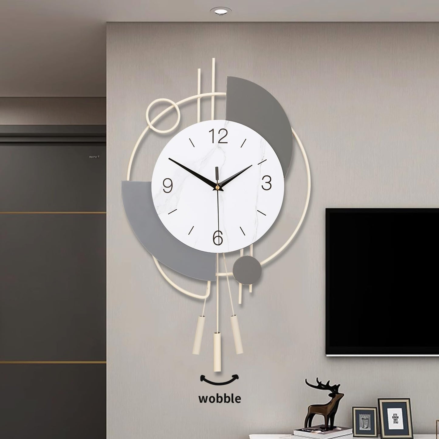Dankeit Decorative Silent Quartz Wall Clock with Pendulum, Large for Living Room, Kitchen, Bathroom, Bedroom - 13x21.65in(Beige)