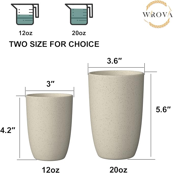 Wrova Wheat Straw Cups 8 PCS Good Alternative to Plastic Reusable Cups 12 oz Unbreakable Drinking Cup Reusable Dishwasher Safe Water Plastic Glasses Colorful