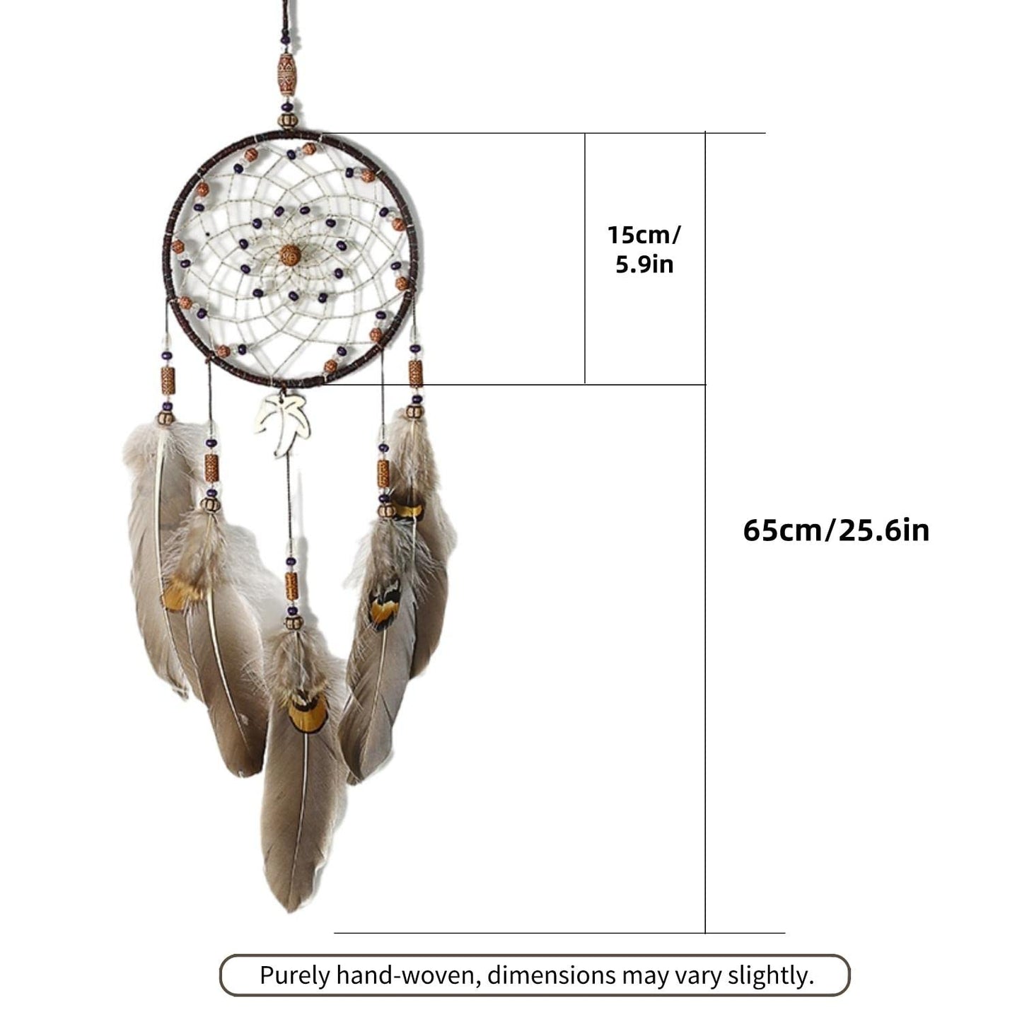 SMANSNAY Dream Catchers Wall Decor, Pure Hand-Woven Dream Catcher Brown Feather Dream Catchers for Boys Girls Bedroom Decoration, Wedding Blessing Gift 25.6" Length (Brown)