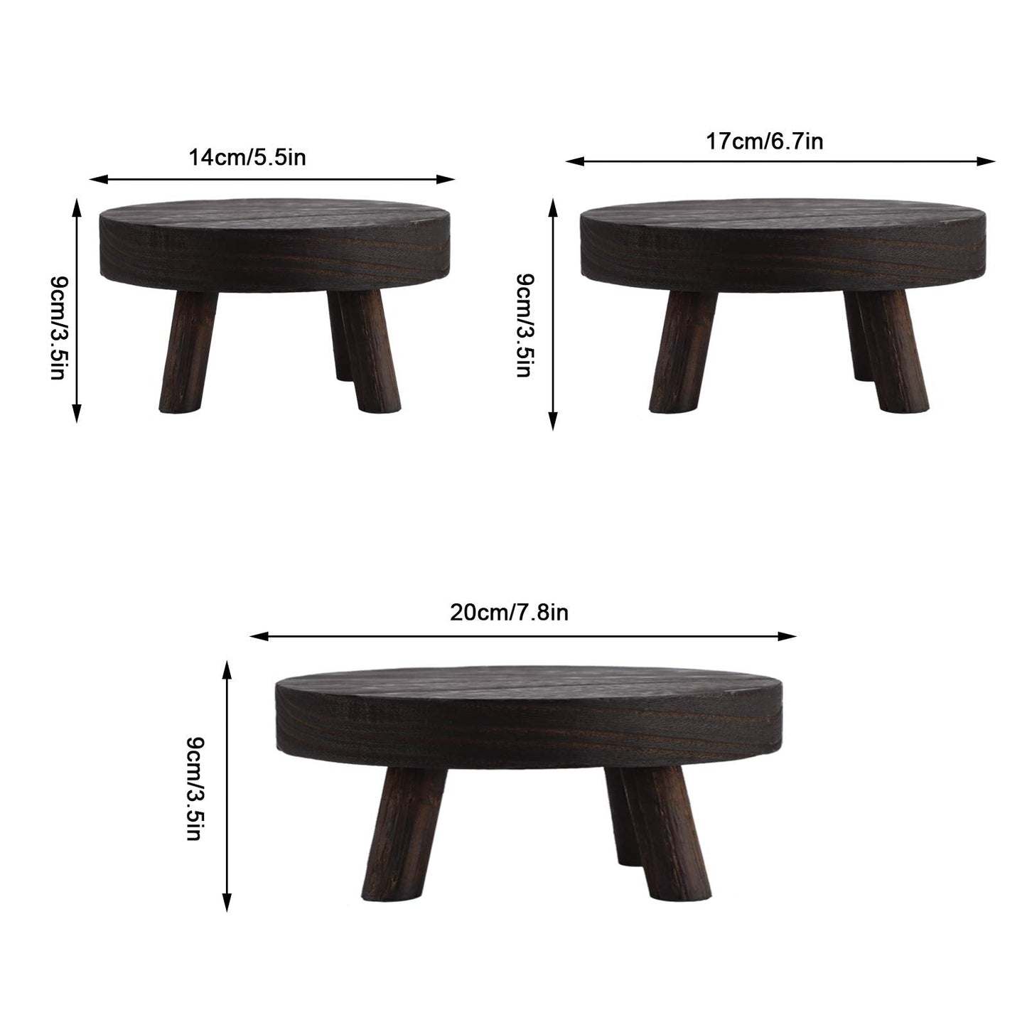 BFYDOAA Wooden Potted Stands Small Round Stool Plant Display Riser DIY Cake Holder for Home Corner Decor and Organizer (20CM-Dark)