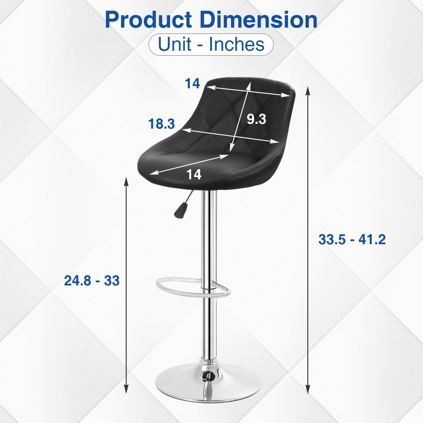 FDW Bar Stools Set of 2 Bar Stools Swivel Stool Height Adjustable Bar Chairs with Back PU Leather Swivel Bar Stool Kitchen Counter Stools Dining Chairs (Black)