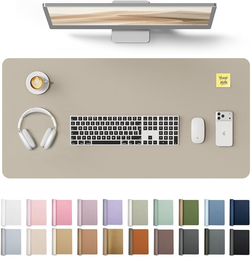 YSAGi Leather Desk Pad Protector, Office Desk Mat, Large Mouse Pad, Non-Slip PU Leather Desk Blotter, Laptop Desk Pad, Waterproof Desk Writing Pad for Office and Home (Olive Beige, 31.5" x 15.8")