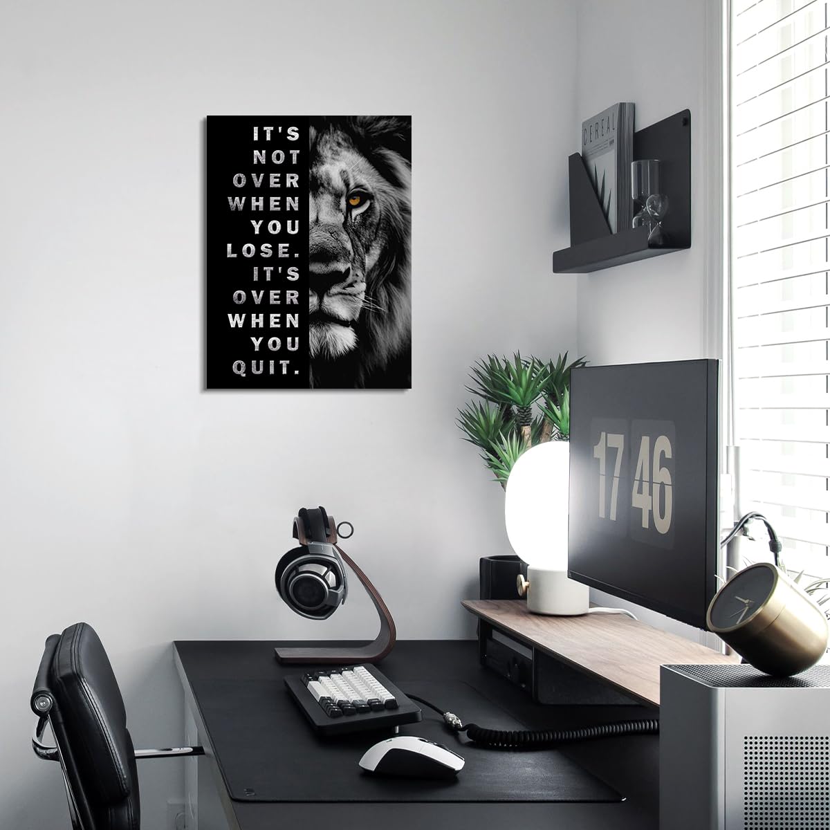NymphFable Lion Inspirational Wall Art Motivational Quotes Posters Positive Affirmations Wall Decor Black and White Pictures for Office Gym Bedroom 12x16 in Unframed