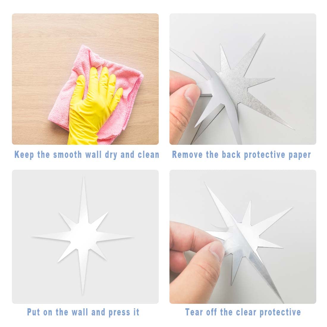 ELANE 100 Pcs Star Wall Decals Acrylic Star Mirror Wall Stickers Decor for Bathroom (Silver)
