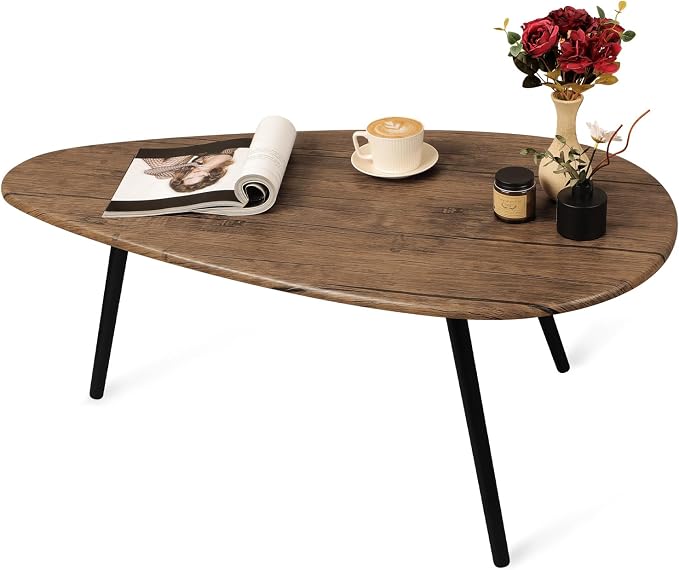 Coffee Table Modern Oval Coffee Tables Retro Center Table for Small Space Mid Century Rustic Accent Table for Living Room Home Office, Easy Assembly 22" D x 43" W x 18" H