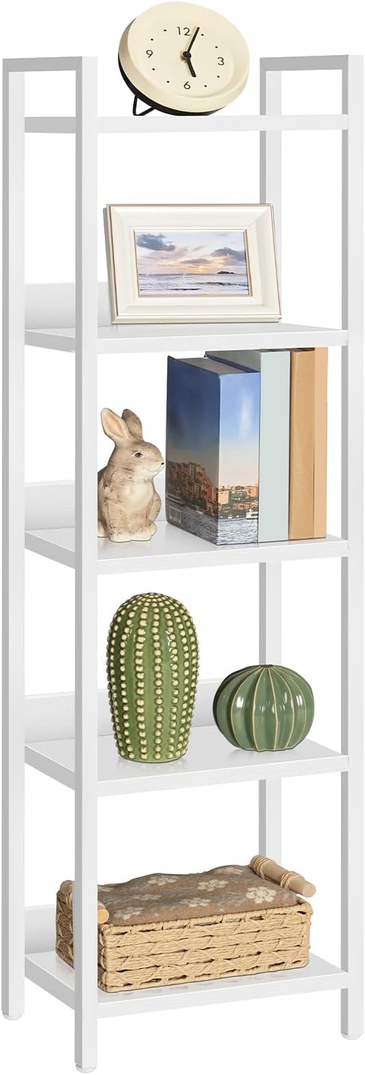 MAHANCRIS Bookshelf, 5-Tier Bookcase, Standing Book Shelf for Small Space, Storage Shelf Organizer, for Living Room, Bedroom, Study, Balcony, White BKBW5501