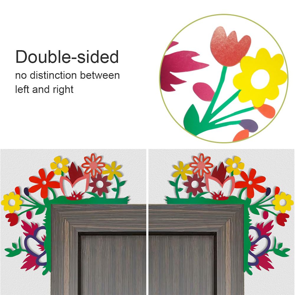 2024 Hand Painted Door Topper, Metal Left Sided Hummingbird Flower Cardinal Flamingo Starfish Leaf Funny Creative Door Frame Topper Corner Silhouette Wall Art Decor for Nature Lovers (Flower)